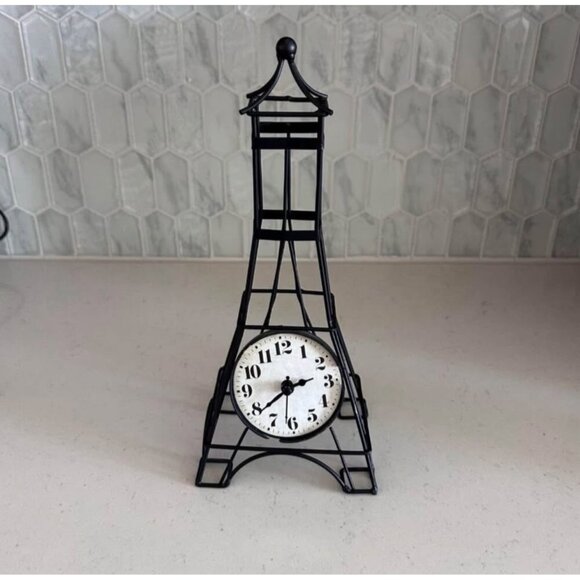 Eiffel Tower Shaped Metal Clock 11" Black Stand With White Dial - Picture 1 of 8